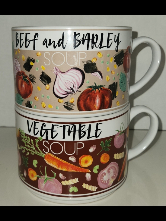 FabulousHome Other - Set of 2 Fabulous Home Soup Mugs Vegetable & Beef Barley Recipe Cups Retro Style